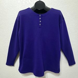 Vintage 90s Indigo Blue Button Up Sweatshirt